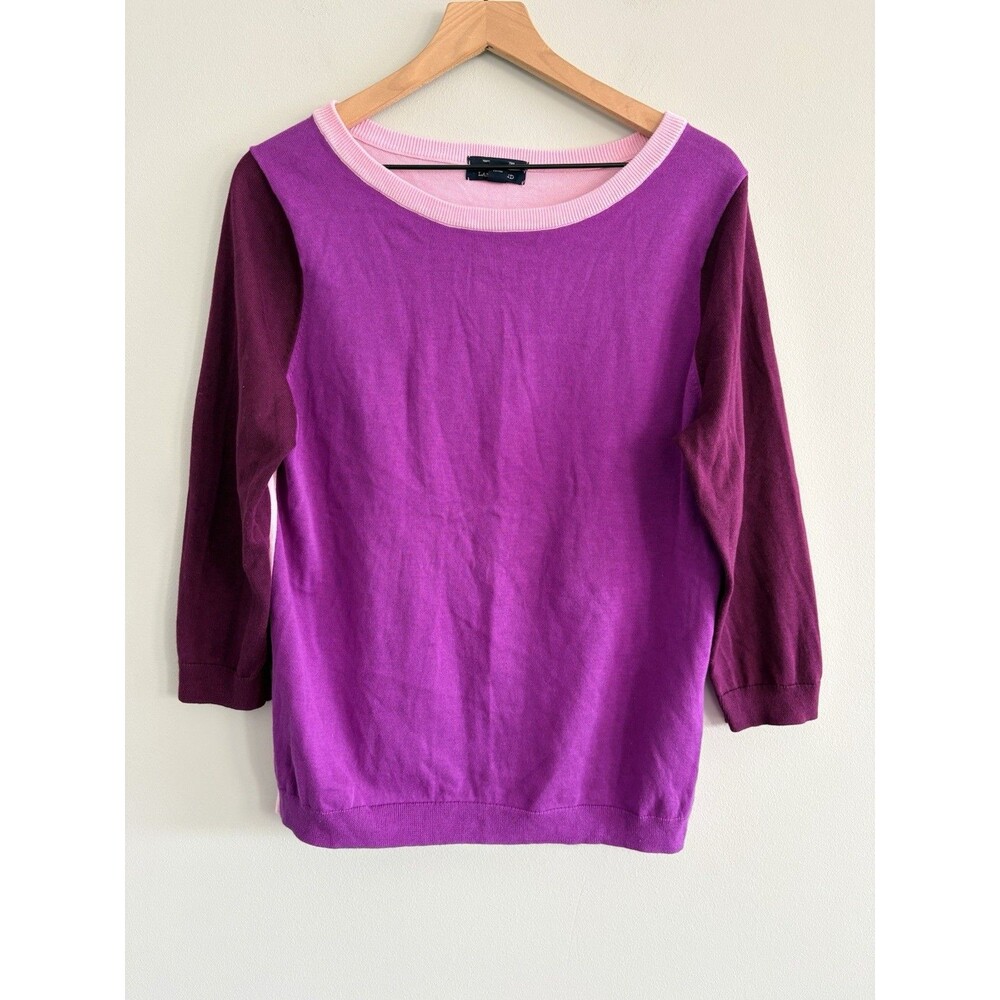 Lands' End 100% Supima Cotton Sweater Purple Pink Colorblock  Women Large